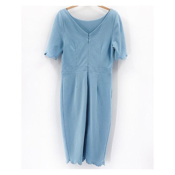 BODEN Emma Eyelet Scalloped Hem Blue Ponte Sheath Dress - Picture 4 of 6